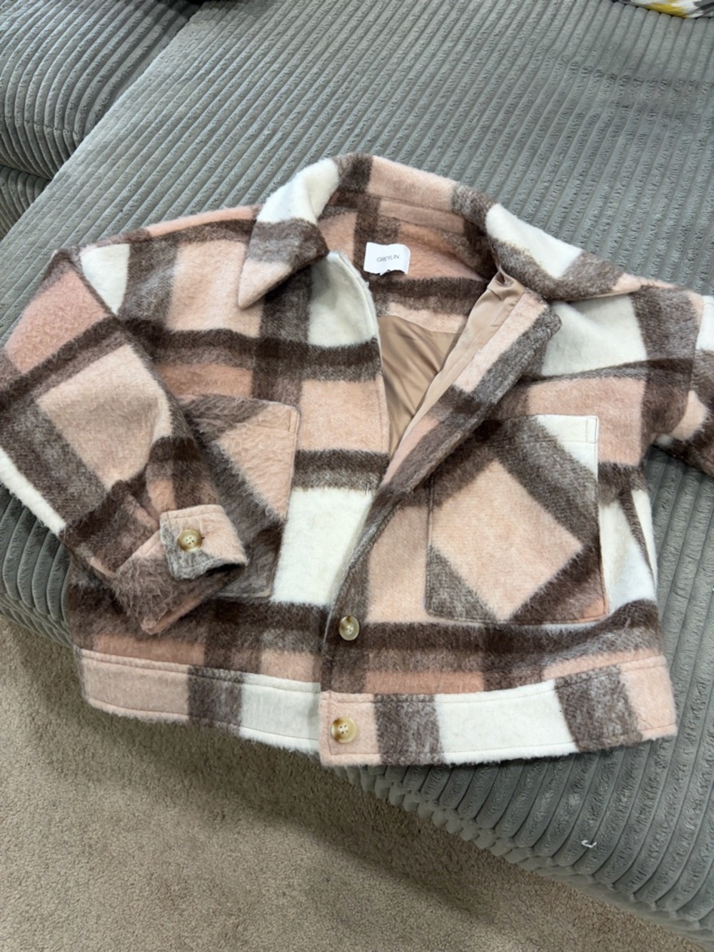 Greylin Plaid Shacket in Blush, Cream & Brown